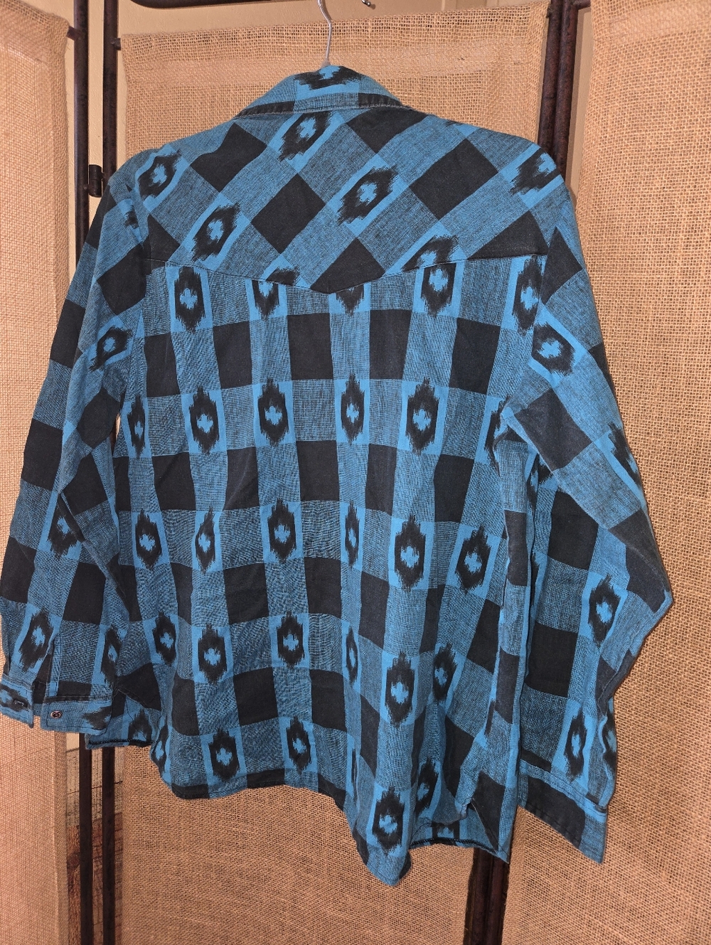 Vintage Stage West Turquoise Black Aztec Western Button-Up Shirt Size 11/12 - Picture 10 of 10